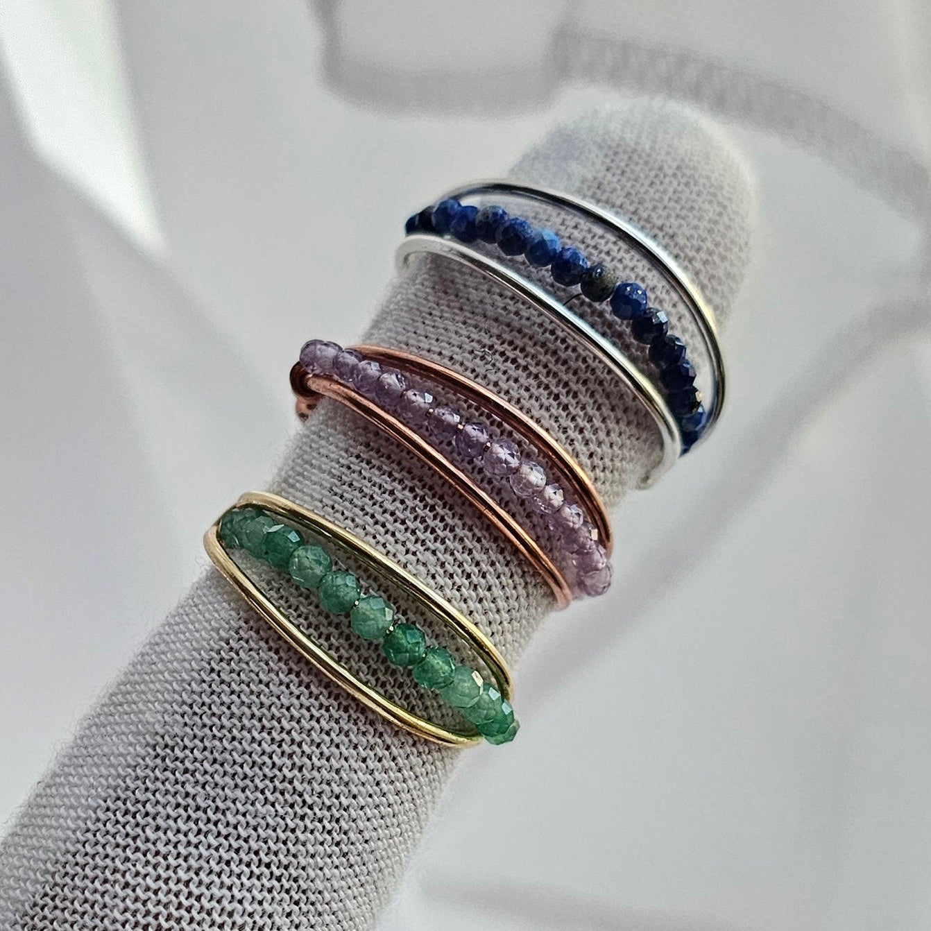 Delicate Wire Wrapped Beaded Crystal Rings, Gemstone Ring, Natural Stone Healing Rings, Elegant Bohemian Earthy Girl Spiritual Jewelry