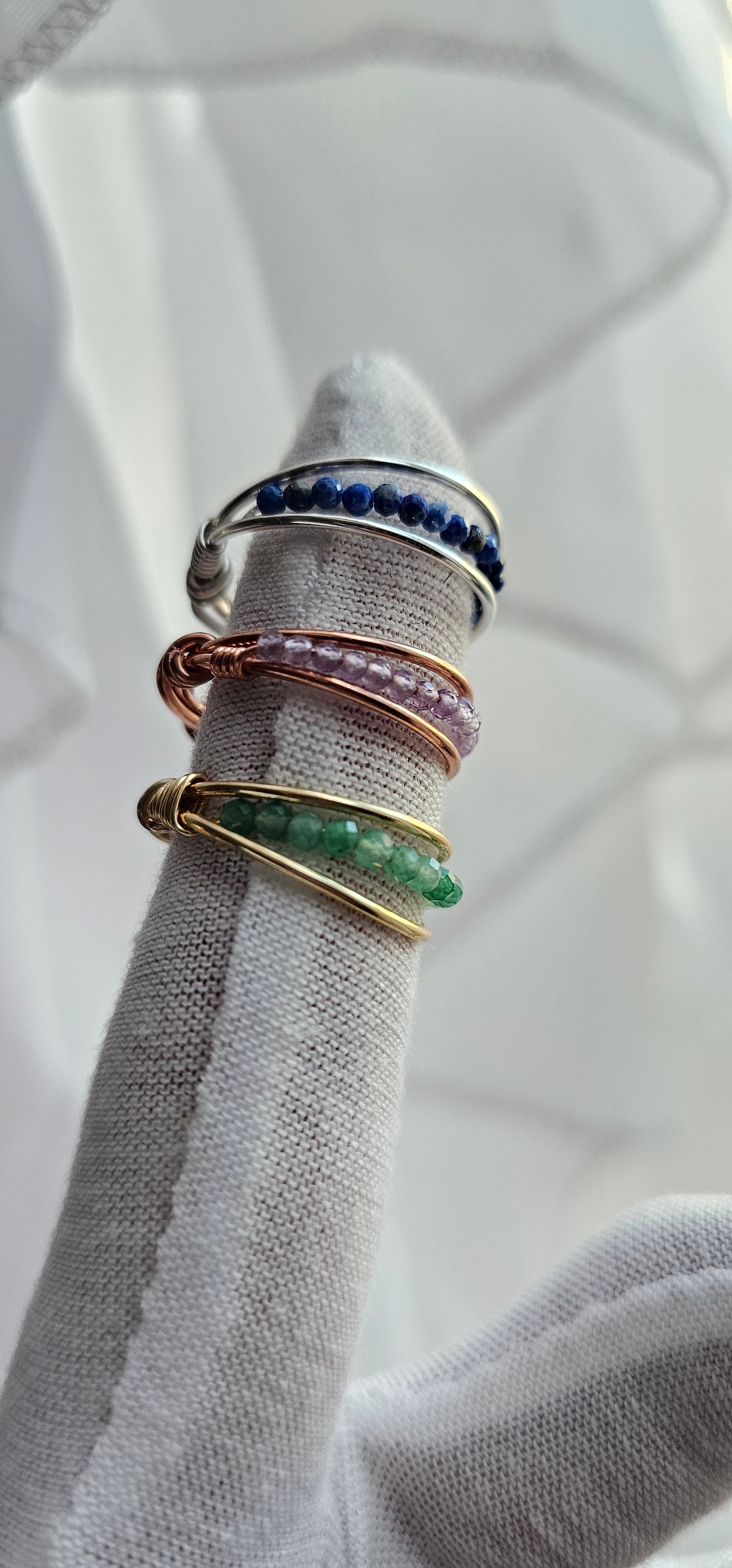 Delicate Wire Wrapped Beaded Crystal Rings, Gemstone Ring, Natural Stone Healing Rings, Elegant Bohemian Earthy Girl Spiritual Jewelry
