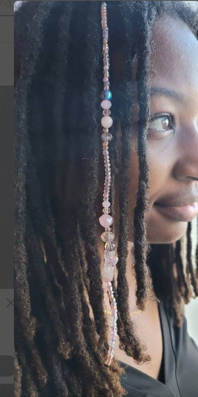 CLEARANCE Rose Quartz Beaded Dreadlock Extension, Crystal Loc Jewelry, Dreadlock Accessories, Beaded Hair Clip, Gemstone Loc Extensions