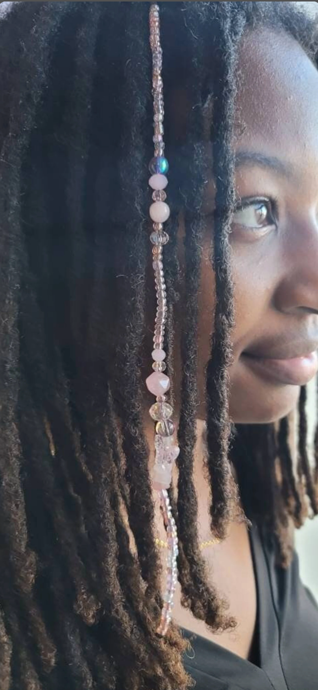 CLEARANCE Rose Quartz Beaded Dreadlock Extension, Crystal Loc Jewelry, Dreadlock Accessories, Beaded Hair Clip, Gemstone Loc Extensions