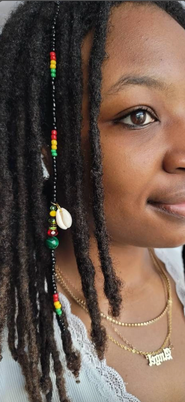 CLEARANCE Tigers Eye Beaded loc jewels, Crystal Loc Jewelry, Cowrie Shell Hair Accessories, Rasta Beaded Hair Clip, Jamaican Loc Extensions