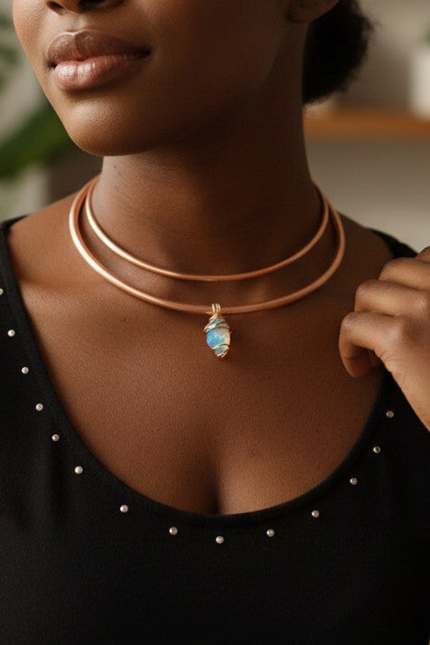 Pure Copper Neck Cuff, Neck Bangles, Adjustable Stackable Wire Necklaces, Raw Copper Crystal Pendant Necklace, Copper Chocker
