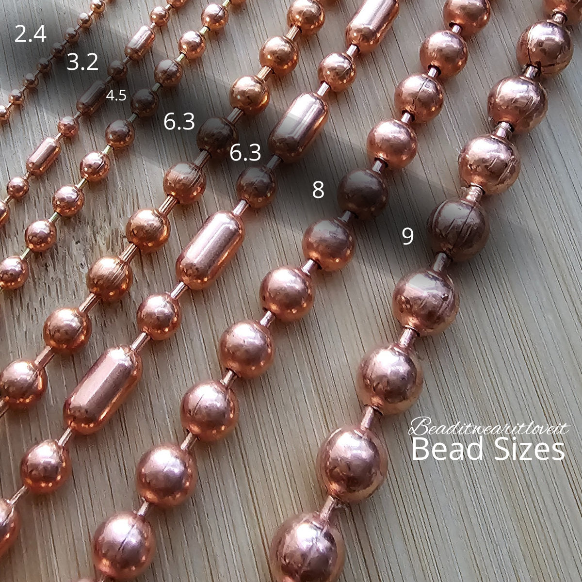 50 Feet Of 2.4mm Pure Copper Ball Chain On Spool + 50 Connectors – Made In USA