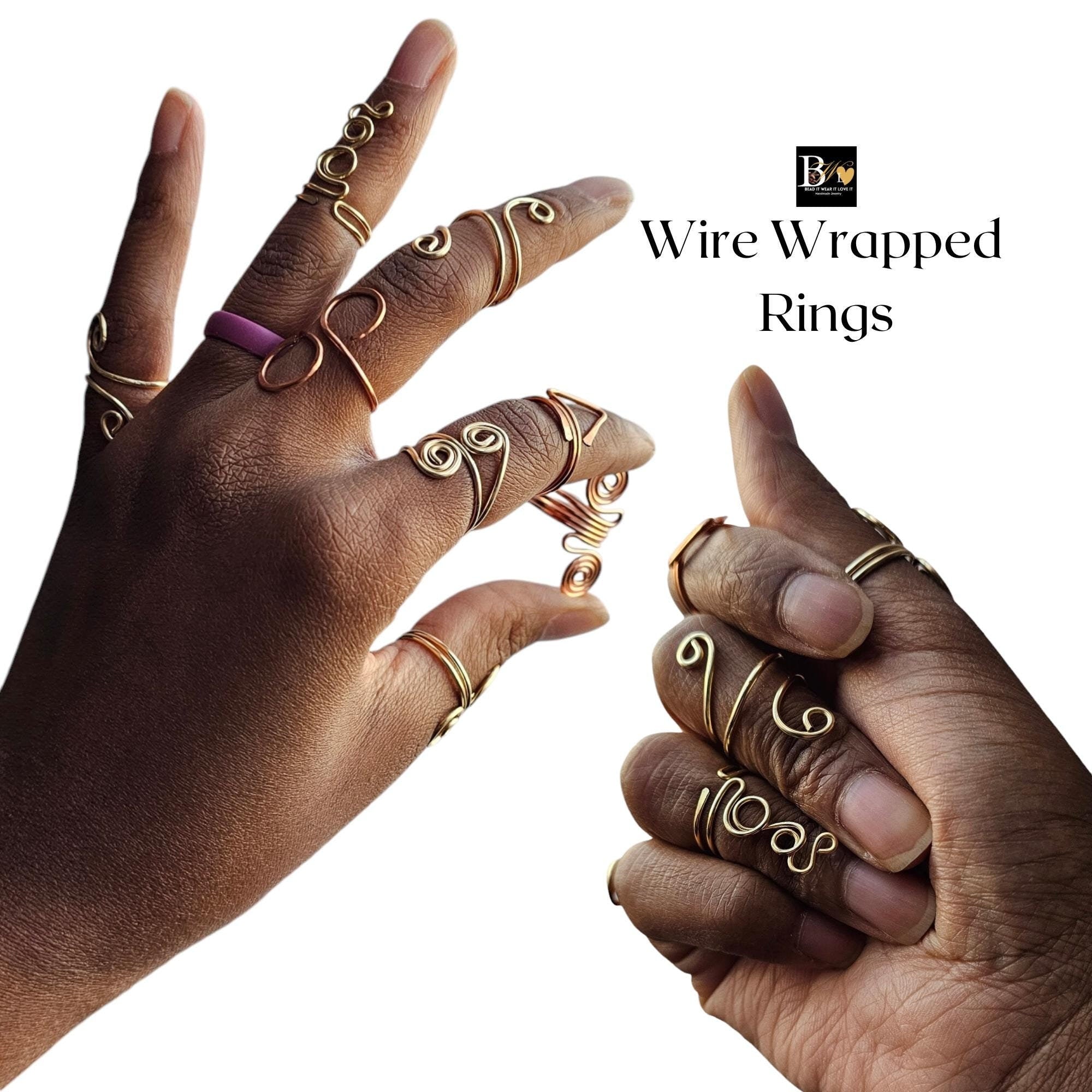 Copper Knuckle and Finger Rings, Create Your Own Ring Set, Hammered Copper Rings, Wire Wrapped Adjustable Ring, Midi Ring Sets