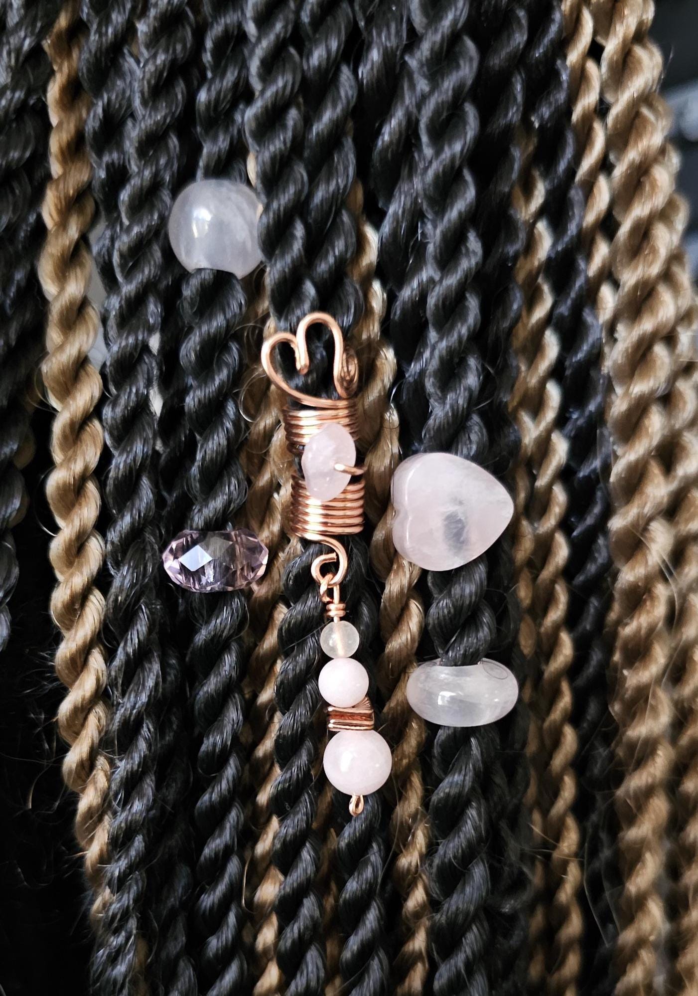 6 Piece Crystal Heart Loc Jewelry Set. Dreadlock Accessories, Bohemian Style Beads For Braids