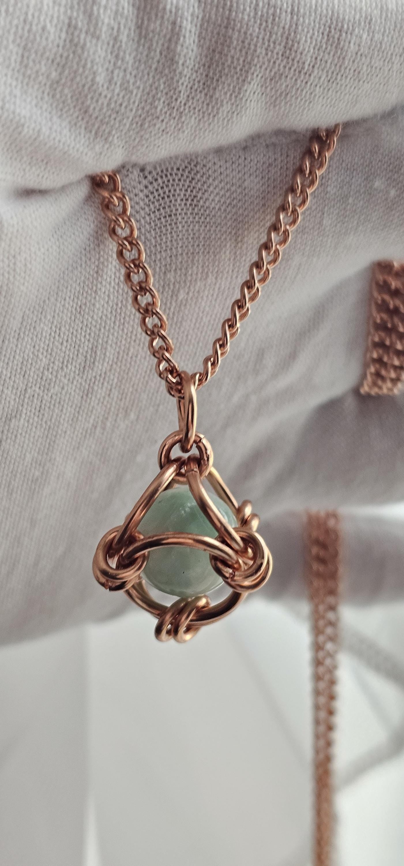 3mm Pure Copper Chain Caged Crystal Pendant Necklace, 20 Inch Gemstone Necklaces, Copper Wire Wrapped Jewelry