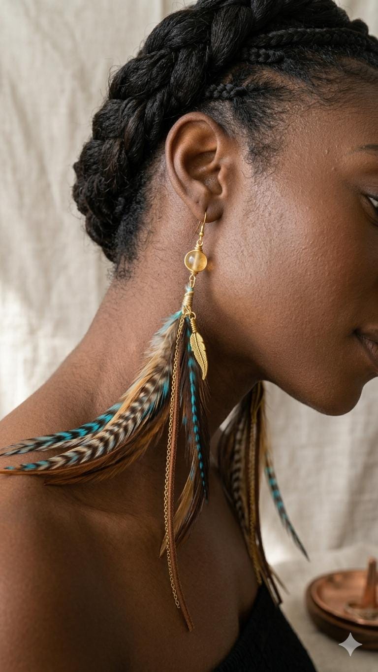 Bohemian Feather Chain Earrings, Citrine or Quartz Accent Copper Wire Beaded Dangle Jewelry, Crystal Feather Earrings