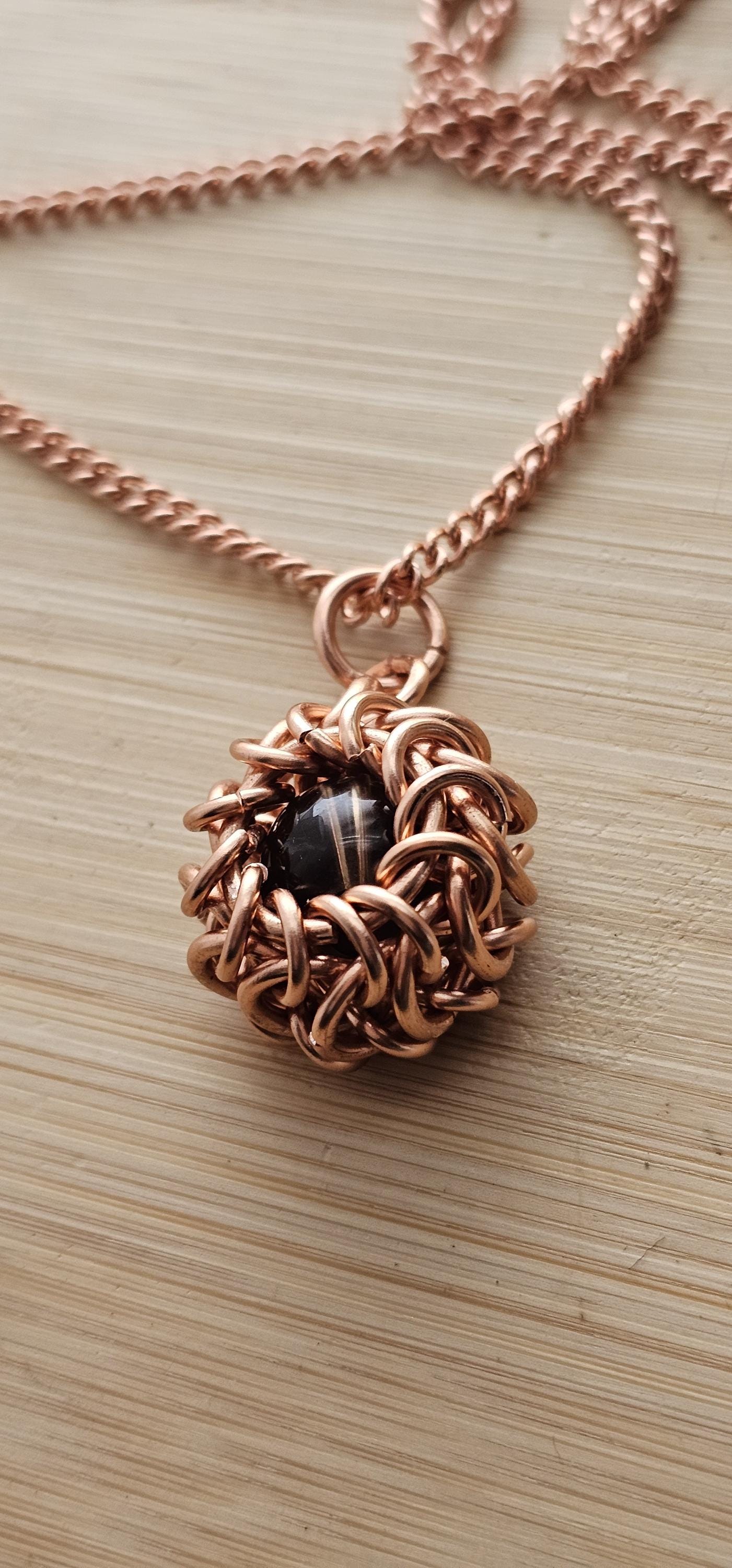 3mm Pure Copper Chain Crystal Pendant Necklace, 20 Inch Gemstone Necklaces, Copper Wire Wrapped Jewelry