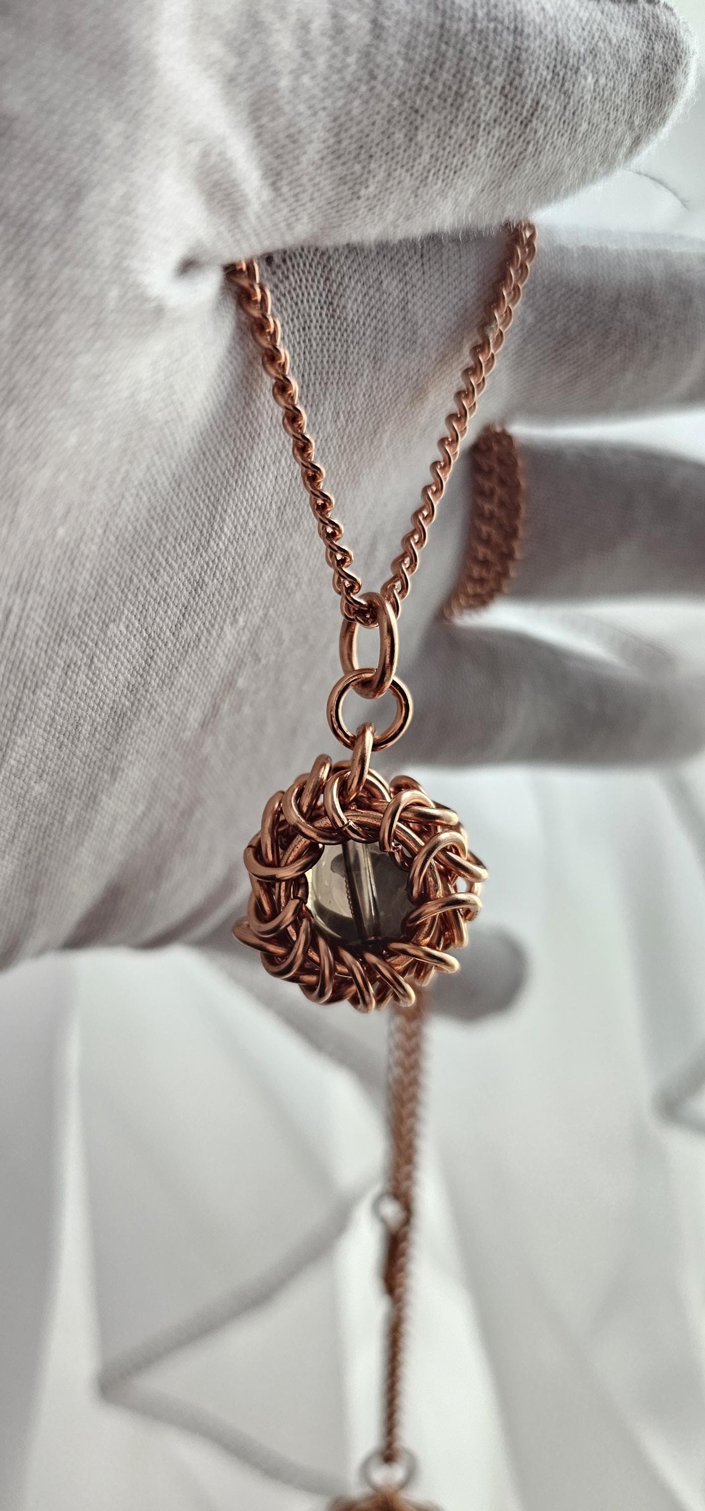 3mm Pure Copper Chain Crystal Pendant Necklace, 20 Inch Gemstone Necklaces, Copper Wire Wrapped Jewelry