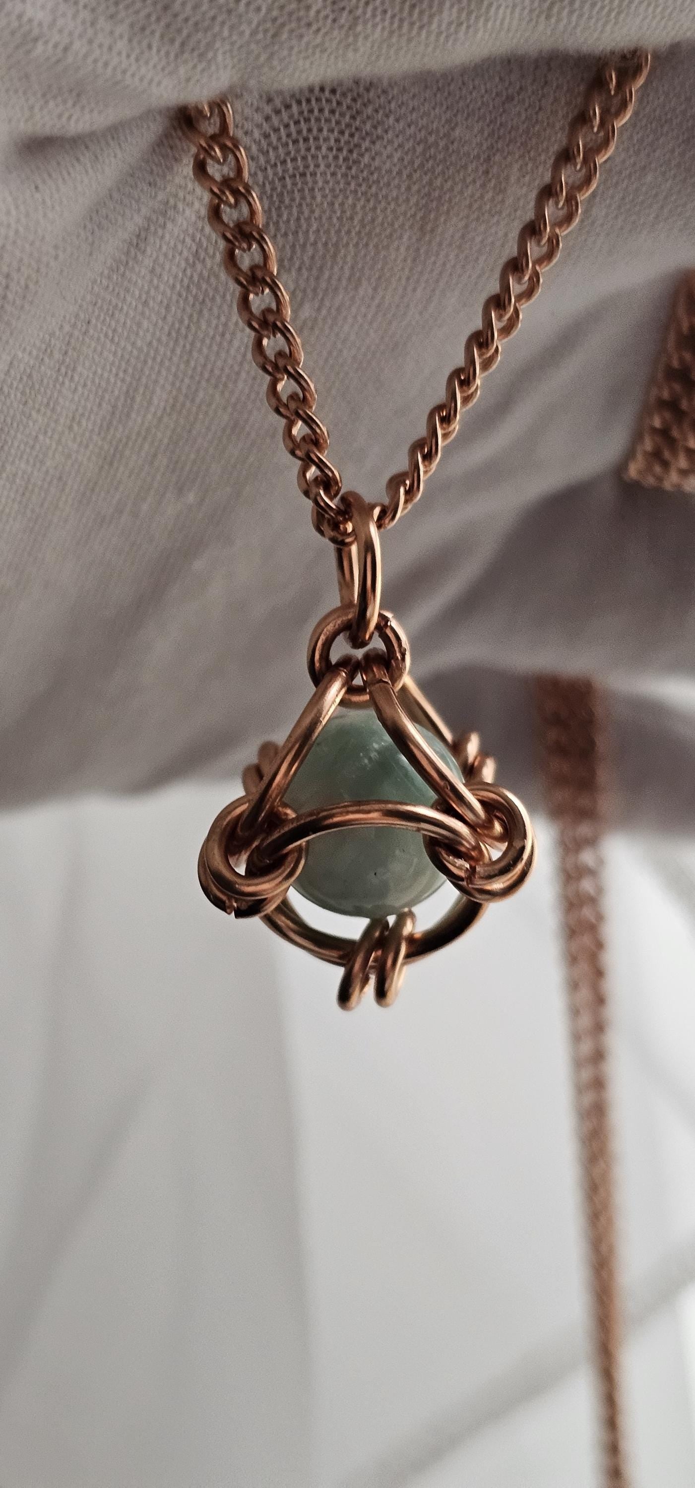 3mm Pure Copper Chain Caged Crystal Pendant Necklace, 20 Inch Gemstone Necklaces, Copper Wire Wrapped Jewelry