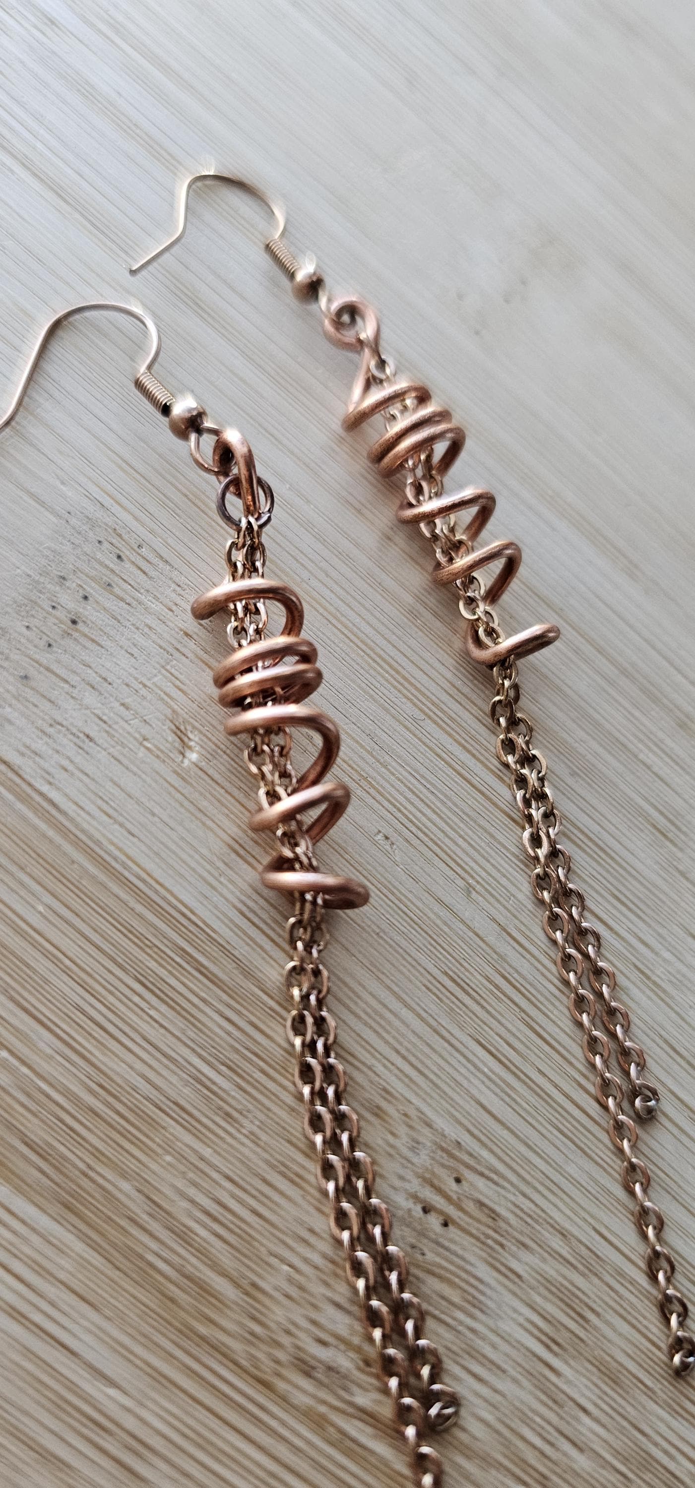 Copper Dream Catcher Fringe Earrings, Wire Wrapped Earrings