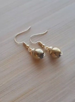 Simple Gold Everyday Earrings, Small Hematite Crystal Dangle Drop Earrings, Dainty Crystal Healing Protection Jewelry