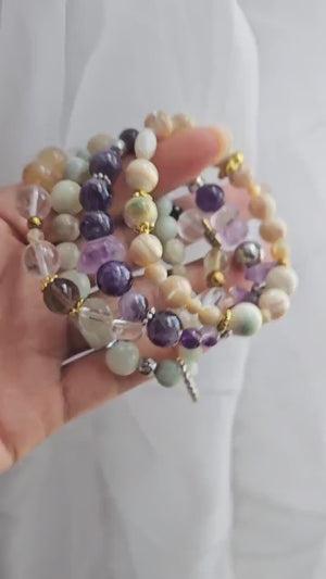 One-of-a-Kind Mixed Quartz Crystal Bead Bracelets, Stretchy Handmade Energy Balancing Gemstone Bracelet, Genuine Natural Stone Jewelry