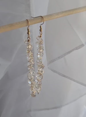 Wire Wrapped Stone Earrings, Quartz Crystal Dangle Drop Earrings Silver, Protection Jewelry, Lightweight Gemstone Earrings