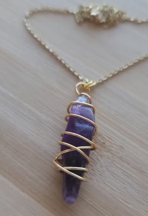 Tumbled Amethyst Pendant Necklace, Wire Wrapped Crystal Necklace, Adjustable Gemstone Necklace, Chakra Jewelry