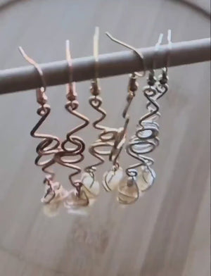 Citrine Crystal Copper Wire Wrapped Earrings, Abstract Stone African Earrings, Gemstone Jewelry, Long Dangle Drop Earrings