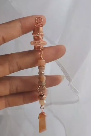 Sunstone And Quartz Crystal Loc Jewelry, Dreadlock Hair Ring Accessories, Beads For Braids