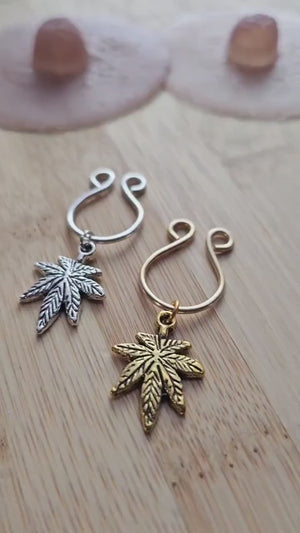 Adjustable Clip On 420 Nipple Jewelry, Gold Marijuana Cannabis Leaf Nipple Rings No Piercing, Nipple Clamp, Nippies, Nipple Jewelry
