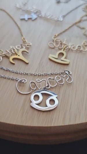 Zodiac Wire Wrapped Necklaces, Stainless Steel Charmed Necklace, Handmade Birthday Jewelry