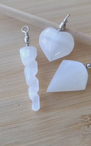 Raw Selenite Crystal Pendant Necklaces, Heart Pendant, Crystal Jewelry Gift For Her