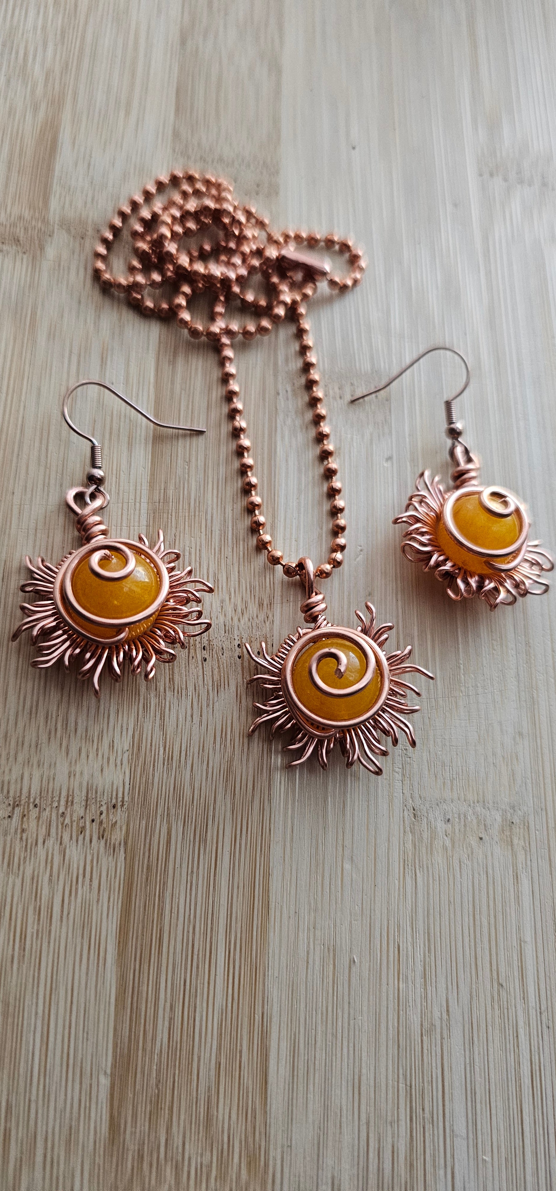 Crystal Sun Earrings or Necklaces, Copper Wire Wrapped Jewelry, Ball Chain Pendant Necklaces, Boho Hippie Earthy Girl Crystal Earrings