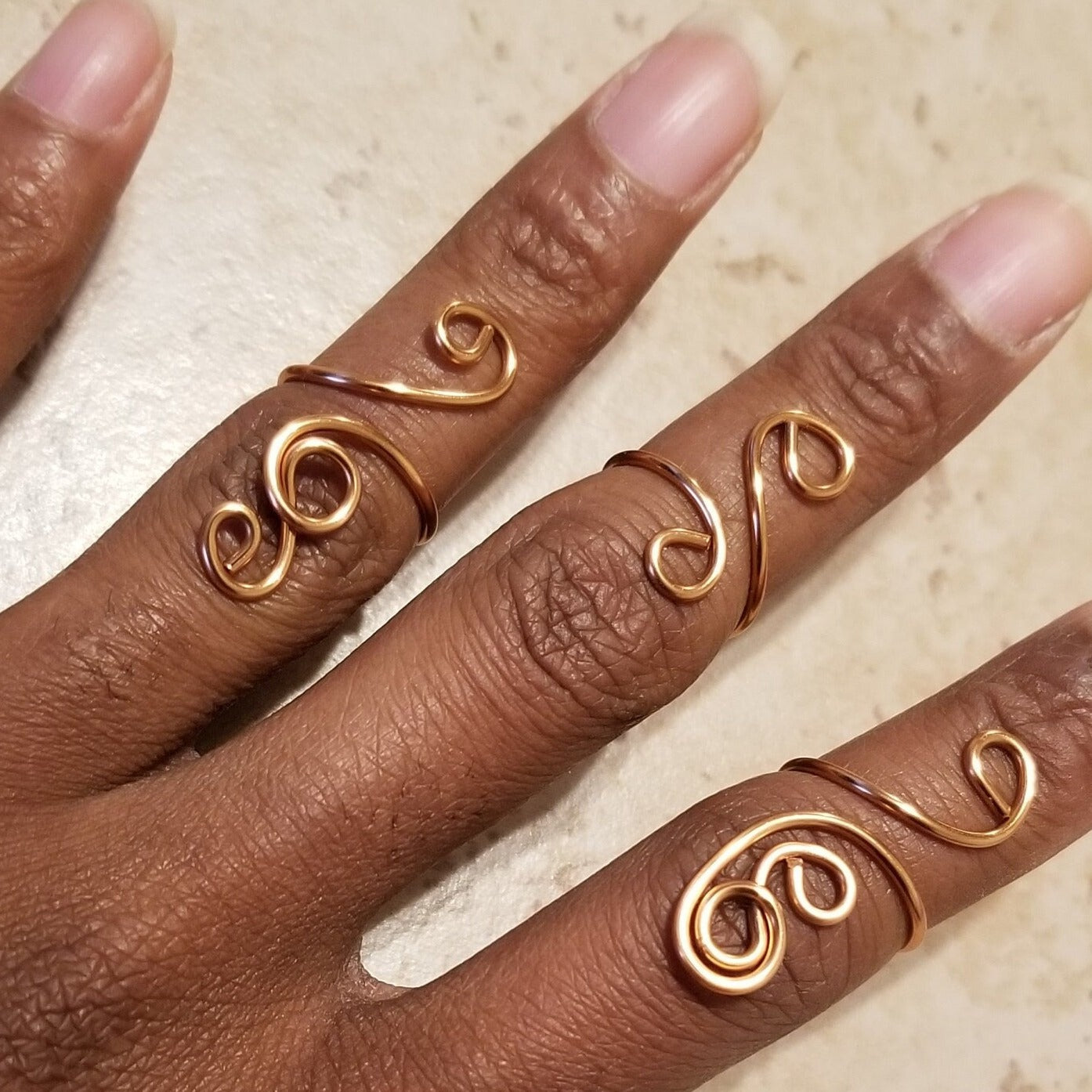 Midi Ring Set, Knuckle Ring, 3 Piece Ring Set, Wire Wrapped Copper Rings Set Silver