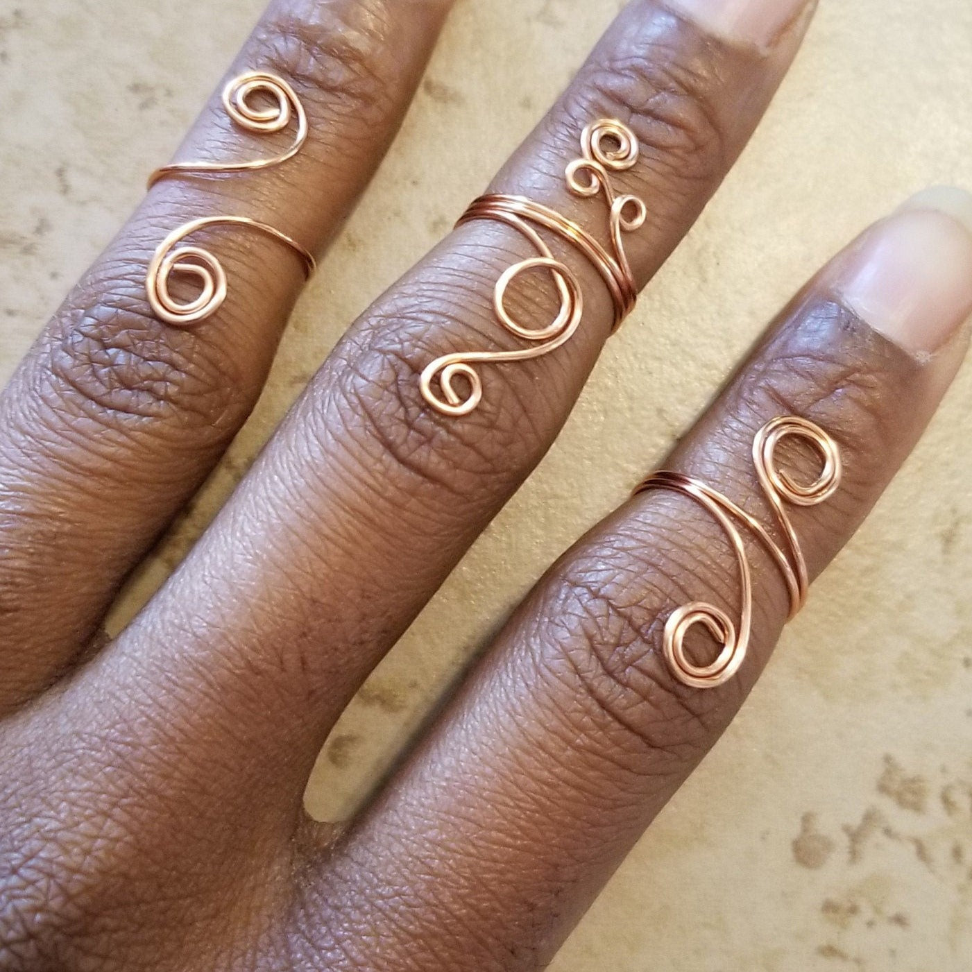 Copper Hair Rings Copper Midi Ring Set, 3 Pcs Ring Set, Semi Adjustable Rings, Copper Ri ...