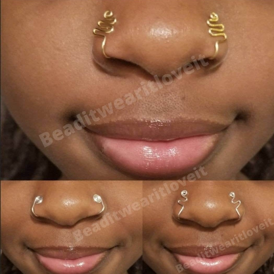 Fake Nose Ring, Nose Cuff, Nose Jewelry, Double Nose Ring
