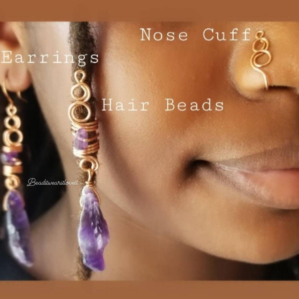 Amethyst Loc jewelry Set, Crystal Dreadlock Jewelry