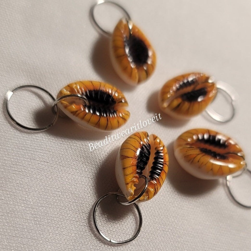 5 Oshun Hair Rings: Sunflower Cowrie Shell, Loc & Braid Jewelry