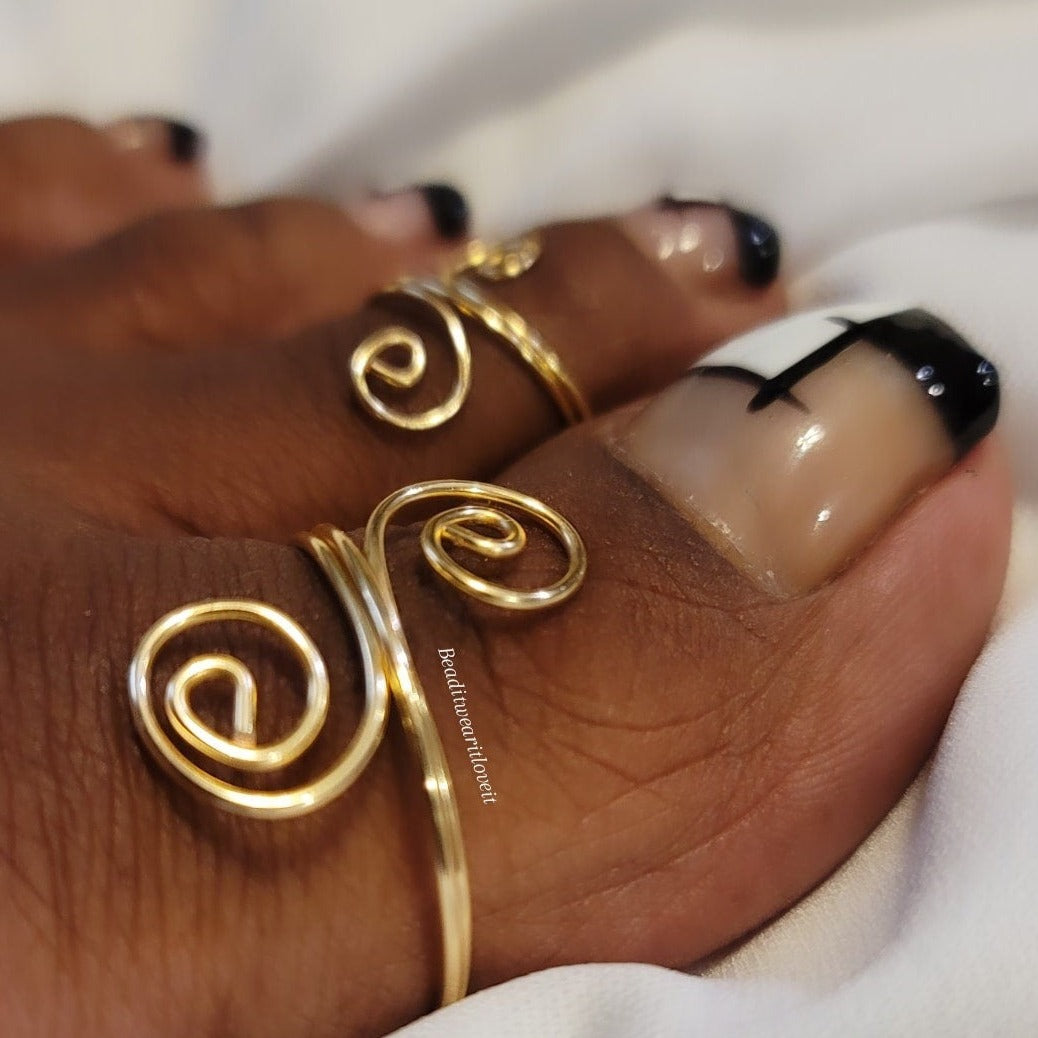 Big Toe Ring Spiral Toe Rings Wire Wrapped Gold Toe Ring 