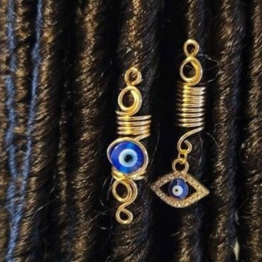 Beaditwearitloveit Evil Eye LOC Jewelry Set, Dreadlock Hair Accessories, Beads for Braids, Dread Extensions