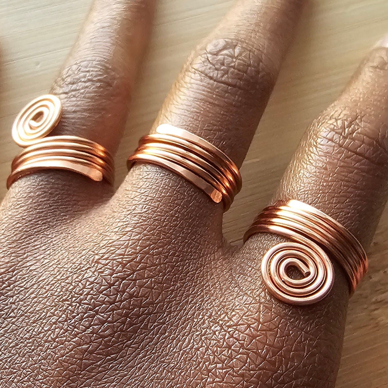 Spiral Copper Wire Wrapped Ring Set, Copper Afrocentric Ring