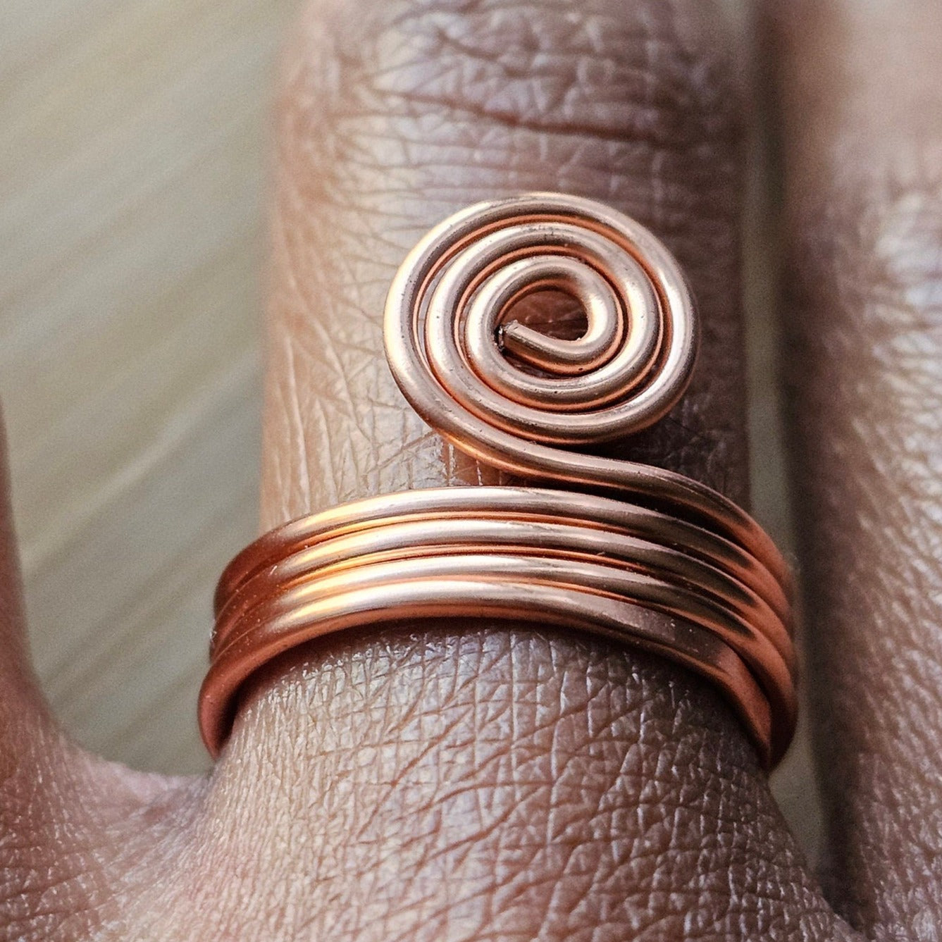 Spiral Copper Wire Wrapped Ring Set, Copper Afrocentric Ring